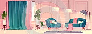 Vector luxury living room in pink color