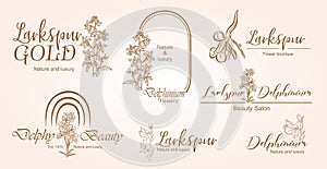 Vector luxury logo design with larkspur flower art