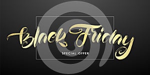 Vector luxury offer banner with golden handwritten calligraphic lettering of Black Friday