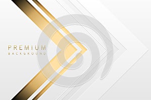 Vector luxury tech background. White paper material layer with gold stripe. Arrow golden shape wallpaper