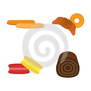 Vector macaroon baked bread products icons isolated set meal bakery wheat loaf rye grain snack breakfast baguette cereal