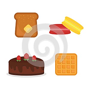 Vector macaroon fresh baked bread products icons isolated set bakery wheat toast grain snack cream cereal nutrition