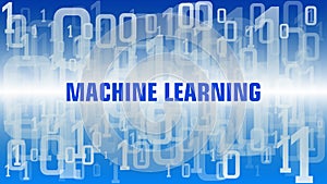 Vector machine learning text, binary code abstraction background graphic