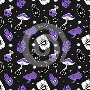 Vector mad pattern on the theme of magic, mysticism, witchcraft, halloween, esoteric.