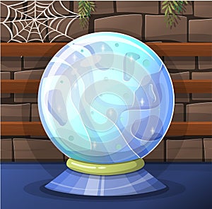 Vector magic fortune sphere glass ball. Witchy Magic Crystal Ball, Fortune Teller, magic crystal balls. Predictions and