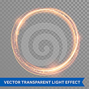 Vector magic gold circle. Glowing fire ring. Glitter sparkle swirl.