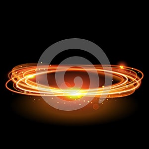 Vector magic gold circle. Glowing fire ring. Glitter sparkle swirl.