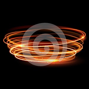 Vector magic gold circle. Glowing fire ring. Glitter sparkle swirl.