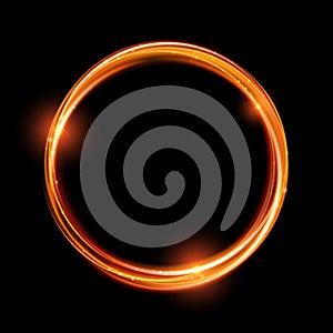 Vector magic gold circle. Glowing fire ring. Glitter sparkle swirl.