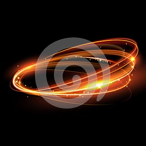 Vector magic gold light trail circle. Glitter sparkle swirl.