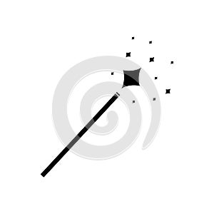 Vector Magic Wand Icon, Black Pictogram Isolated, Magical Shining.