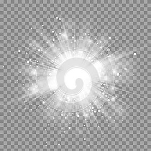 Vector magic white rays glow light effect isolated on transparent background