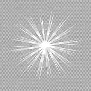 Vector magic white rays glow light effect isolated on transparent background. Christmas design element. Star burst with sparkles