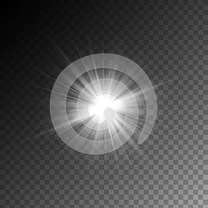 Vector magic white rays glow light effect isolated on transparent background.