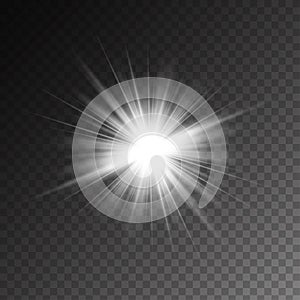Vector magic white rays glow light effect on transparent background
