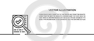 Vector magnify glass with contract, approved loan, document with check mark one line icon. Continuous one line