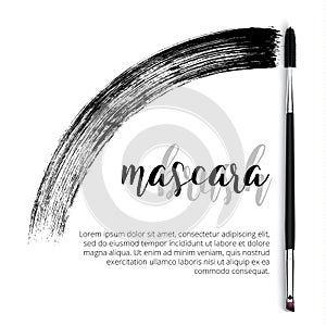 Vector make-up cosmetic mascara brush design concept with brush stroke. Realistic mascara brush template on white