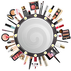 Vector Makeup Cosmetics Concept with Mirror