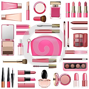 Vector Makeup Cosmetics with Rose Cosmetic Bag