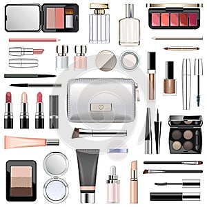 Vector Makeup Cosmetics with Silver Cosmetic Bag