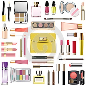 Vector Makeup Cosmetics with Yellow Cosmetic Bag