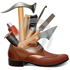 Vector Male Brown Shoe with Cobbler Tools