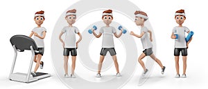 Vector male character doing various sports exercises