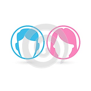 Vector male and female icon set. Gentleman and lady toilet sign. Man and woman user avatar. Flat design style.