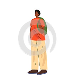 Vector man with bag. Cartoon tourist with backpack