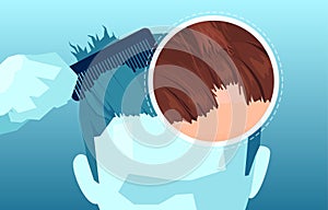 Vector of a man combing and loosing hair