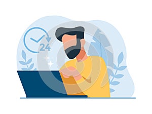 Vector of a man customer service, hotline operator consulting customers online