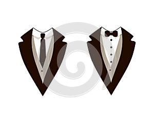 Vector Man Fashion, Tuxedo, Jackets, Weddind Suit with Bow Tie and Tie.