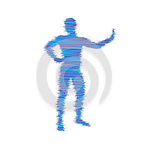 Vector man with hand up to stop. Human showing stop gesture. Silhouette of a standing man.