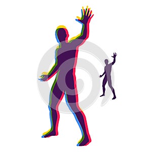 Vector man with hand up to stop. Human showing stop gesture. Silhouette of a standing man. Vector illustration