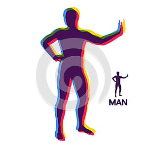 Vector man with hand up to stop. Human showing stop gesture. Silhouette of a standing man. Vector illustration