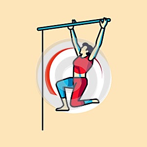 Vector of a man performing a pull-up exercise on a bar in a fitness gym