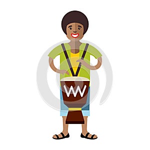 Vector Man playing Djembe. African music. Flat style colorful Cartoon illustration.