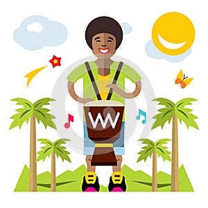 Vector Man playing Djembe. African music. Flat style colorful Cartoon illustration.