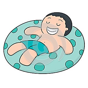 Vector of man relaxing on life ring