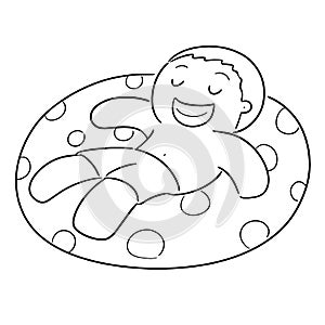 Vector of man relaxing on life ring