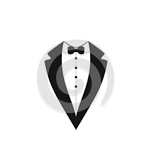 Vector Man`s Tuxedo Jacket Icon, Weddind Suit with Bow Tie.