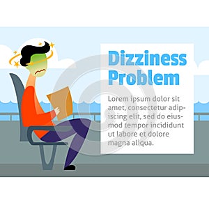 A vector of a man on a ship with motion sickness and dizziness. A color image for a travel poster, flyer or article