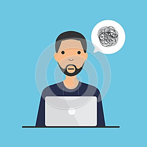 Vector man with tangled thoughts.