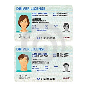 Vector man and woman driver license plastic card template