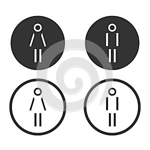 Vector man and woman icons, toilet sign, restroom icon, minimal style, pictogram