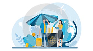 Vector of a man and a woman with passports and airline tickets ready for a safe journey