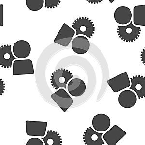 Vector management icon. Man and gear. The symbol of a successful business seamless pattern on a white background