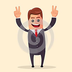 Vector manager or business character happy and with open arms, smiling broadly. Flat illustration.