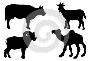 Vector from Manual Draw Silhouette 4 animal that are allowed to be slaughted in idul adha