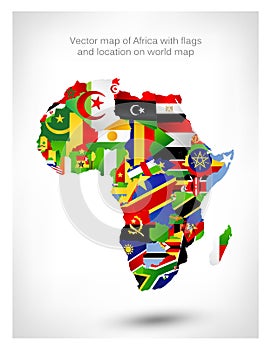 Vector map of Africa with flags and location on world map